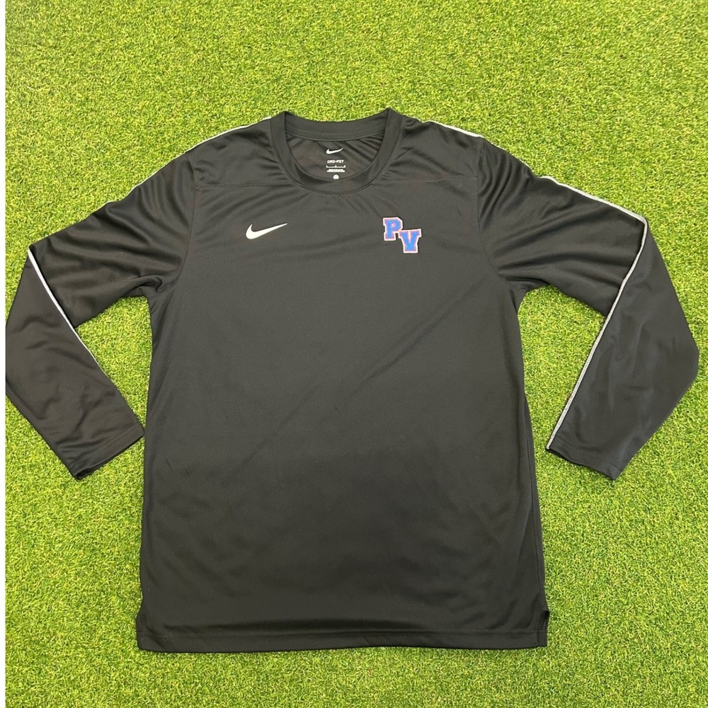 Nike Dri-FIT Mens Large Black Long Sleeve PV Patch Training Shirt Piping